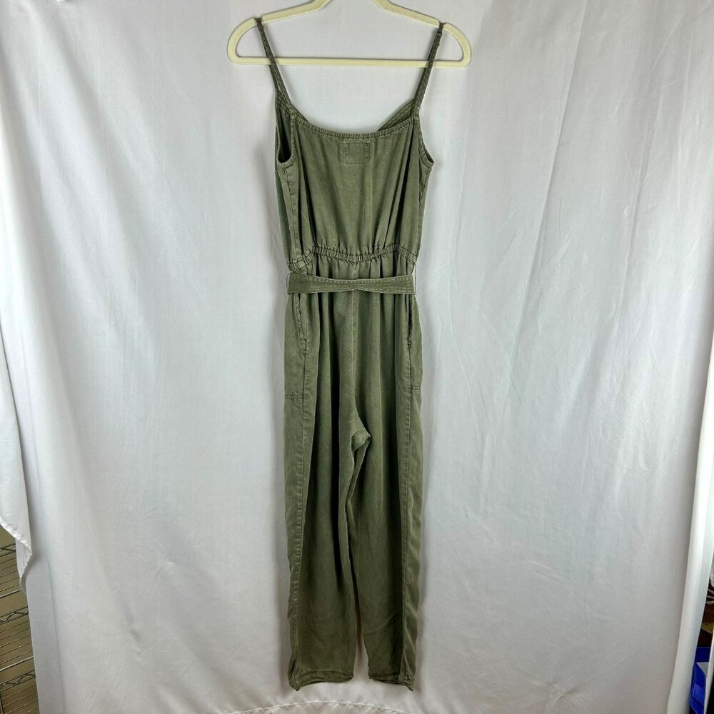 Olive V-Neck Tie-Waist Jumpsuit - Picture 9 of 14